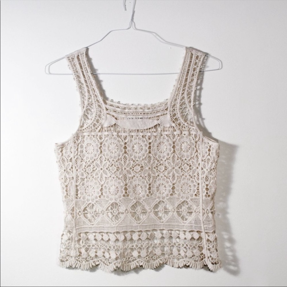 SOLD Luciano Dante Embroidered Tank cream Lace Crochet